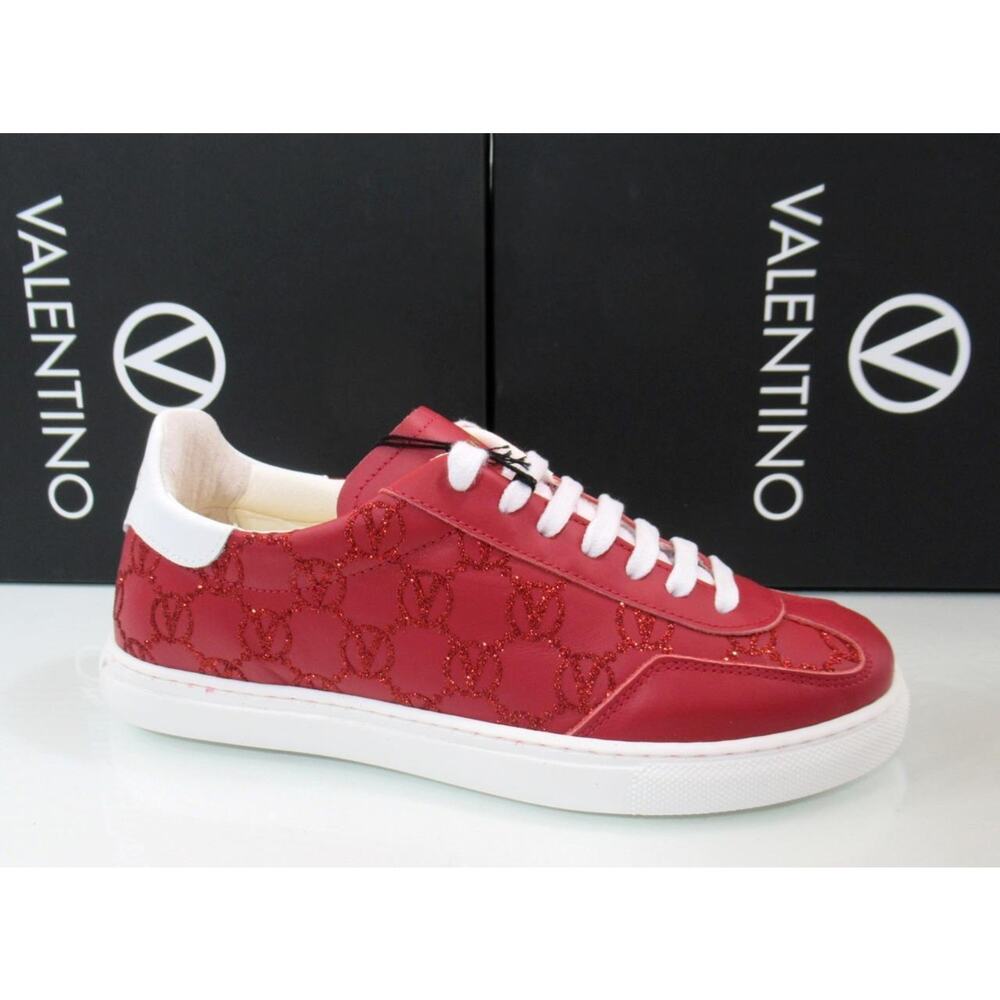VALENTINO By Mario Valentino Giuditta Lace Up Monogram Logo Sneakers Red Size 8